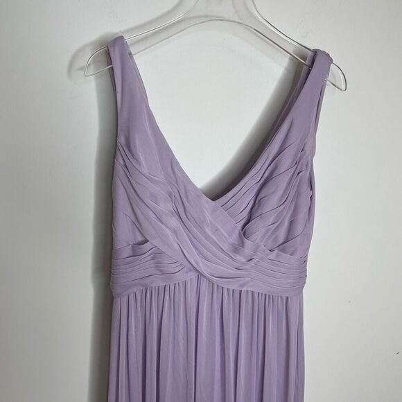 David’s Bridal Iris Long Mesh Dress with Cowl Back Detail Lavender Purple Maxi 4 - Picture 7 of 13